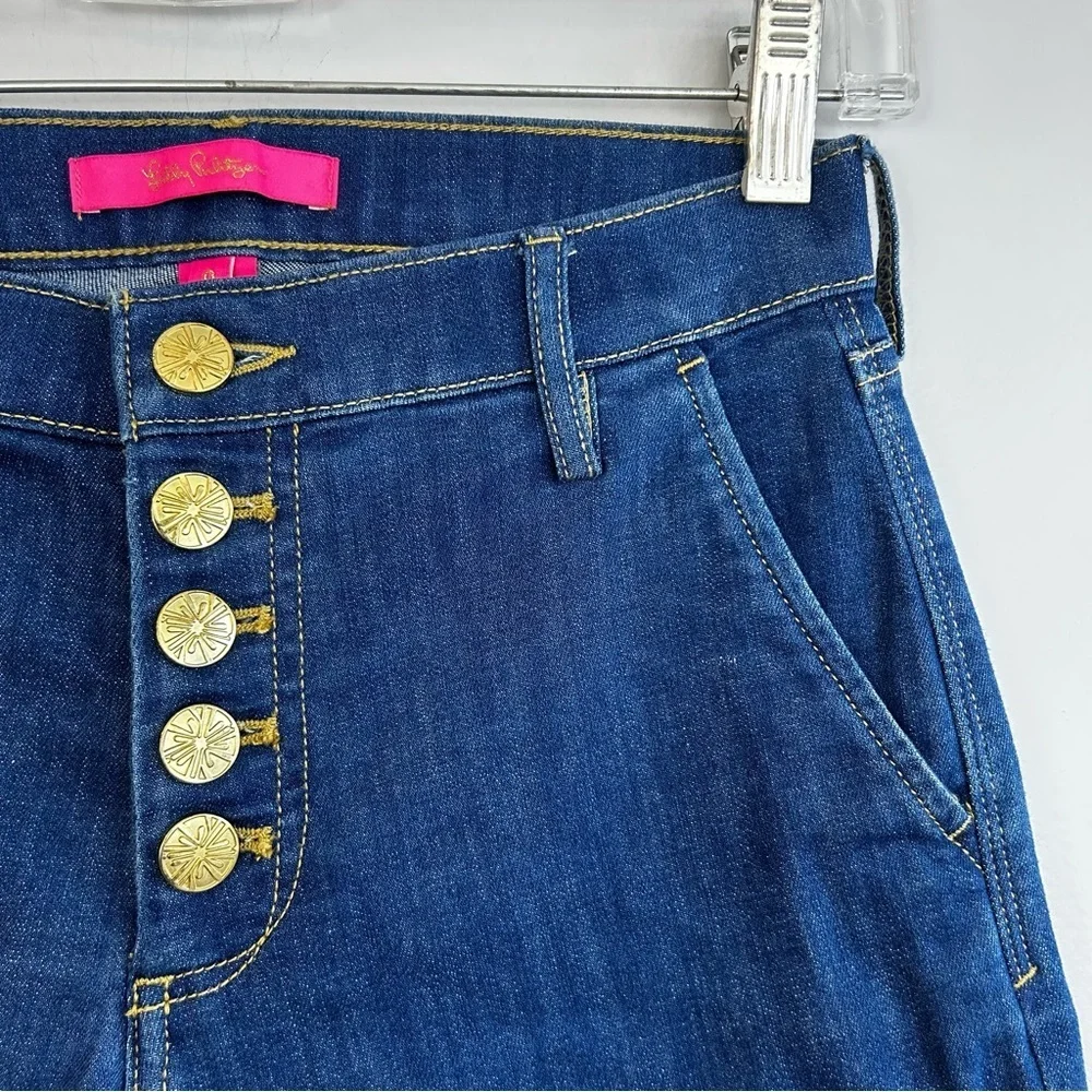 Lilly Pulitzer Aileen Blue High Rise Straight Denim Jeans Button Fly Size 0